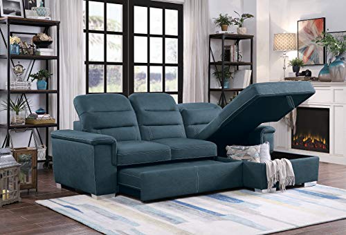 Homelegance Sleeper Sectional Sofa with Storage, Blue