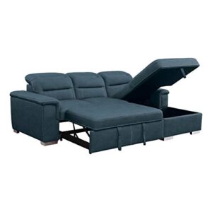 Homelegance Sleeper Sectional Sofa with Storage, Blue