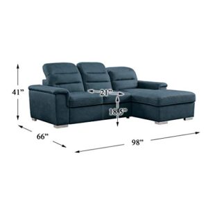 Homelegance Sleeper Sectional Sofa with Storage, Blue