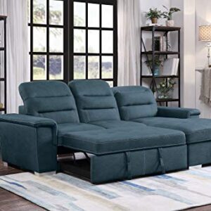 Homelegance Sleeper Sectional Sofa with Storage, Blue