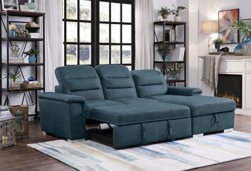 Homelegance Sleeper Sectional Sofa with Storage, Blue