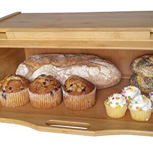 Large bread box bread basket wooden box storage boxes kitchen counter organizer wooden storage box bread storage. roll top breadbox. bread boxes for kitchen countertop. Bamboo wooden boxes. (Natural)