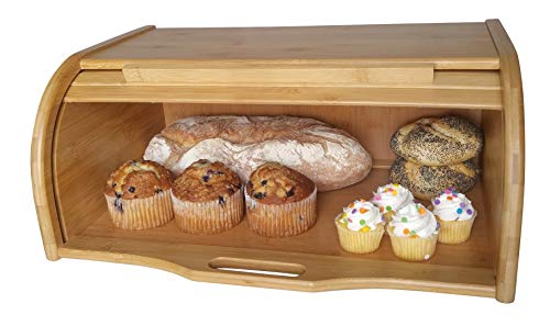 Large bread box bread basket wooden box storage boxes kitchen counter organizer wooden storage box bread storage. roll top breadbox. bread boxes for kitchen countertop. Bamboo wooden boxes. (Natural)