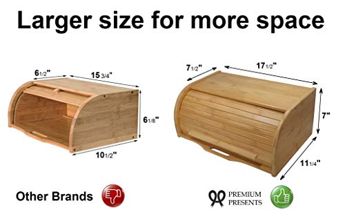 Large bread box bread basket wooden box storage boxes kitchen counter organizer wooden storage box bread storage. roll top breadbox. bread boxes for kitchen countertop. Bamboo wooden boxes. (Natural)