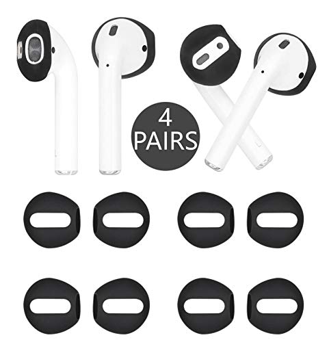IiEXCEL (Fit in Case) 4 Pairs Replacement Super Thin Slim Silicone Earbuds Ear Tips and Covers Skin Accessories for Apple AirPods or EarPods Headphones (Fit in Charging Case) (Black)