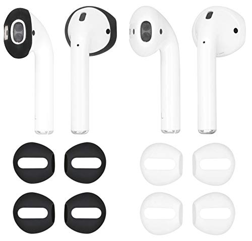 IiEXCEL ( Fit in Case ) 4 Pairs Replacement Super Thin Slim Silicone Earbuds Ear Tips and Covers Skin Accessories for Apple AirPods or EarPods Headphones ( Fit in Charging Case ) ( Black White )