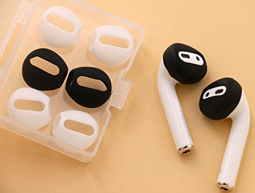 IiEXCEL ( Fit in Case ) 4 Pairs Replacement Super Thin Slim Silicone Earbuds Ear Tips and Covers Skin Accessories for Apple AirPods or EarPods Headphones ( Fit in Charging Case ) ( Black White )