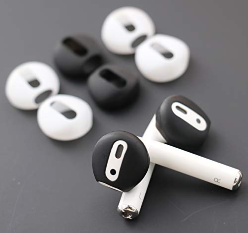 IiEXCEL ( Fit in Case ) 4 Pairs Replacement Super Thin Slim Silicone Earbuds Ear Tips and Covers Skin Accessories for Apple AirPods or EarPods Headphones ( Fit in Charging Case ) ( Black White )