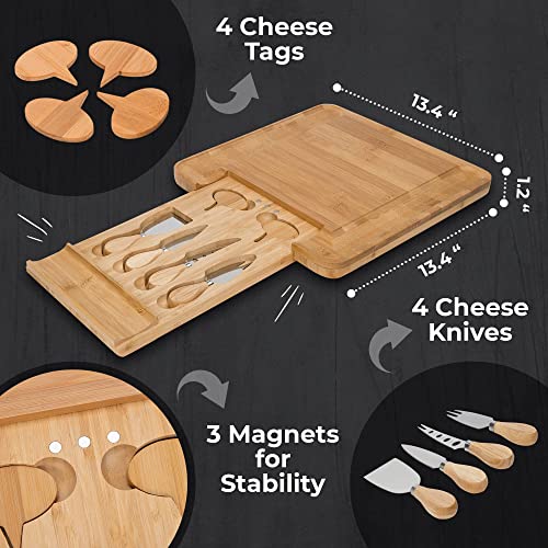 ECOEXL Cheese Board Charcuterie Board Set - Bamboo Serving Platter & Cutting Knives Unique Gift Idea for Him & Her Housewarming, Bridal Shower, Anniversary, Wedding, New House & Couple