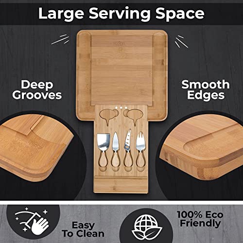 ECOEXL Cheese Board Charcuterie Board Set - Bamboo Serving Platter & Cutting Knives Unique Gift Idea for Him & Her Housewarming, Bridal Shower, Anniversary, Wedding, New House & Couple