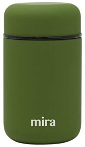 mira lunch, food jar - vacuum insulated stainless steel lunch thermos - 13.5 oz - olive green