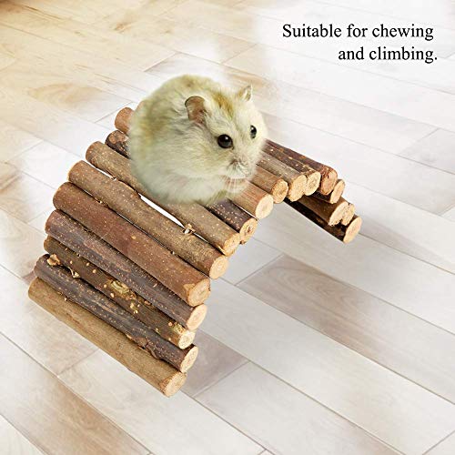 Pet Ladder Bridge Bend Wooden Hamster Wood Ladder Living Fence Suspension Bridge Exercise Chew Toy for Reptile Mice Rodents Small Animals(Small)