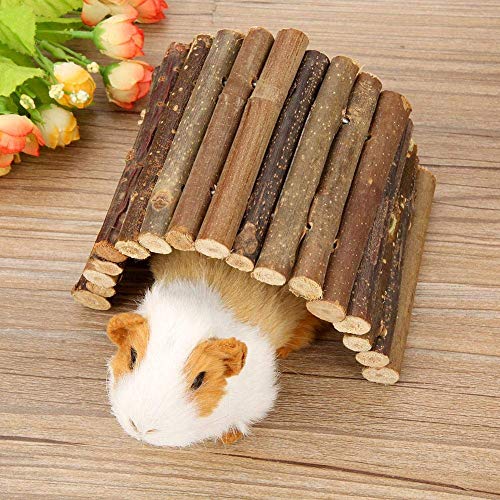 Pet Ladder Bridge Bend Wooden Hamster Wood Ladder Living Fence Suspension Bridge Exercise Chew Toy for Reptile Mice Rodents Small Animals(Small)