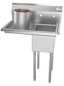 koolmore 1 compartment stainless steel commercial kitchen prep & utility sink with drainboard - bowl size 12" x 16" x 10"