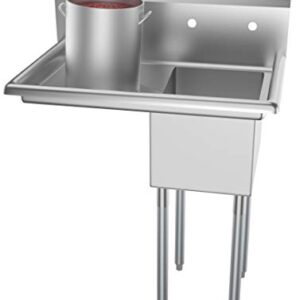 KoolMore 1 Compartment Stainless Steel Commercial Kitchen Prep & Utility Sink with Drainboard - Bowl Size 12" x 16" x 10"