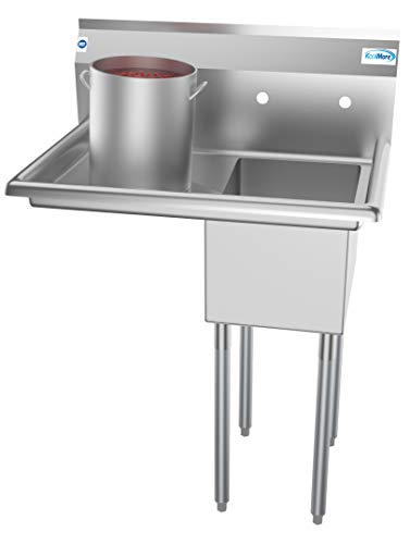 KoolMore 1 Compartment Stainless Steel Commercial Kitchen Prep & Utility Sink with Drainboard - Bowl Size 12" x 16" x 10"