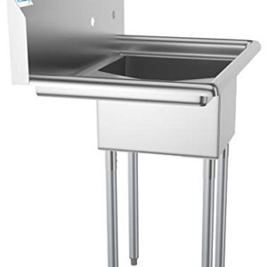 KoolMore 1 Compartment Stainless Steel Commercial Kitchen Prep & Utility Sink with Drainboard - Bowl Size 12" x 16" x 10"