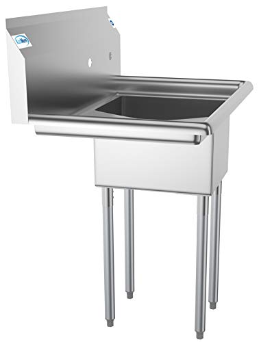 KoolMore 1 Compartment Stainless Steel Commercial Kitchen Prep & Utility Sink with Drainboard - Bowl Size 12" x 16" x 10"