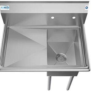 KoolMore 1 Compartment Stainless Steel Commercial Kitchen Prep & Utility Sink with Drainboard - Bowl Size 12" x 16" x 10"