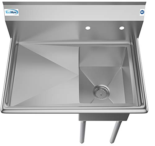 KoolMore 1 Compartment Stainless Steel Commercial Kitchen Prep & Utility Sink with Drainboard - Bowl Size 12" x 16" x 10"