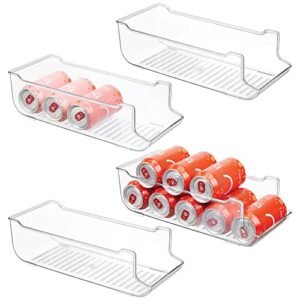 mdesign large plastic pop/soda can dispenser storage organizer bin for kitchen pantry, countertops, cabinets, refrigerator - holds 9 cans - bpa free, food safe, 4 pack - clear