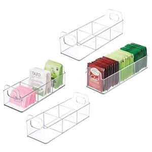 mdesign plastic condiment organizer and tea bag holder - 9" long kitchen pantry/countertop storage caddy - divided chip, snack, granola, oatmeal packet holder - lumiere collection - 4 pack - clear
