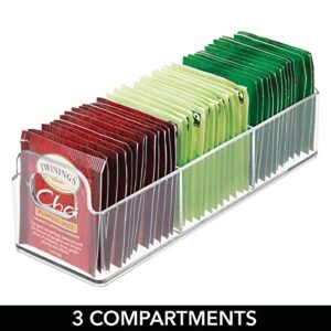 mDesign Plastic Condiment Organizer and Tea Bag Holder - 9" Long Kitchen Pantry/Countertop Storage Caddy - Divided Chip, Snack, Granola, Oatmeal Packet Holder - Lumiere Collection - 4 Pack - Clear