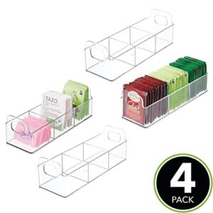 mDesign Plastic Condiment Organizer and Tea Bag Holder - 9" Long Kitchen Pantry/Countertop Storage Caddy - Divided Chip, Snack, Granola, Oatmeal Packet Holder - Lumiere Collection - 4 Pack - Clear