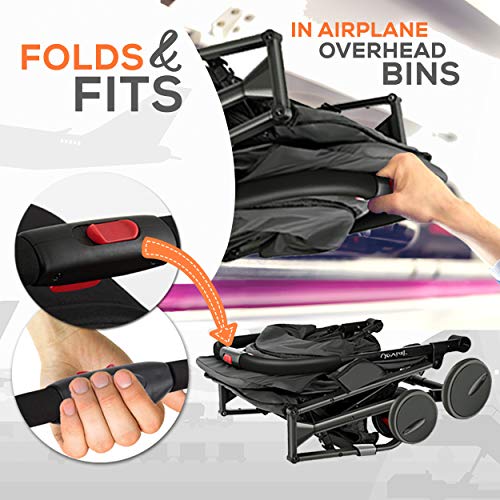 Portable Folding Lightweight Baby Stroller - Smallest Foldable Compact Stroller Airplane Travel, Compact Storage, 5-Point Safety, Easy 1 Hand Fold, Canopy Sun Shade, Storage Bag - Jovial JPC20BK