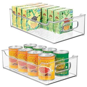 mdesign wide plastic kitchen storage container bins with handles -organization in pantry, cabinet, refrigerator or freezer shelves - food organizer for fruit, yogurt, squeeze pouches - 2 pack - clear