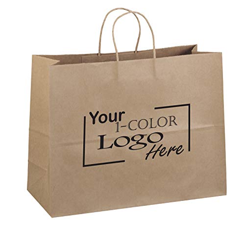 Flexicore Packaging 16"x6"x12" - 100 Pcs - Brown Kraft Paper Bags, Shopping, Merchandise, Party, Gift Bags, (Custom Printed)