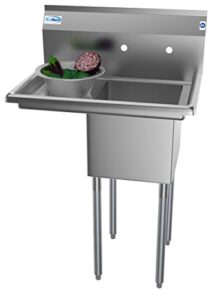 koolmore 1 compartment stainless steel commercial kitchen prep & utility sink with drainboard - bowl size 14" x 16" x 11", silver