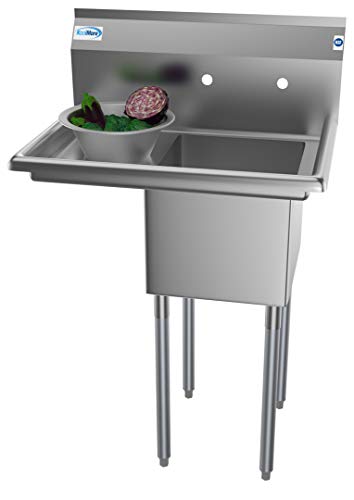 KoolMore 1 Compartment Stainless Steel Commercial Kitchen Prep & Utility Sink with Drainboard - Bowl Size 14" x 16" x 11", Silver