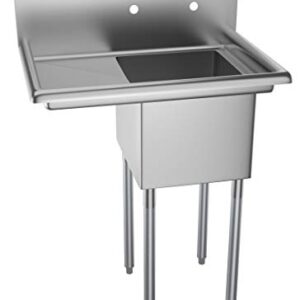 KoolMore 1 Compartment Stainless Steel Commercial Kitchen Prep & Utility Sink with Drainboard - Bowl Size 14" x 16" x 11", Silver