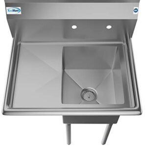 KoolMore 1 Compartment Stainless Steel Commercial Kitchen Prep & Utility Sink with Drainboard - Bowl Size 14" x 16" x 11", Silver