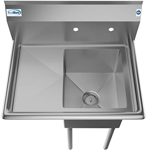 KoolMore 1 Compartment Stainless Steel Commercial Kitchen Prep & Utility Sink with Drainboard - Bowl Size 14" x 16" x 11", Silver