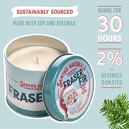 Santa's Naturals Fraser Fir Christmas Candle | Fresh Cut Christmas Tree Fragrance | Sustainably Sourced Soy and Beeswax | 30 Hour Burn Time | 9oz