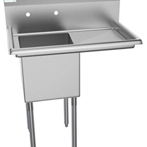 KoolMore 1 Compartment Stainless Steel Commercial Kitchen Prep & Utility Sink with Drainboard - Bowl Size 15" x 15" x 12", Silver