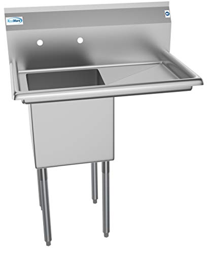 KoolMore 1 Compartment Stainless Steel Commercial Kitchen Prep & Utility Sink with Drainboard - Bowl Size 15" x 15" x 12", Silver