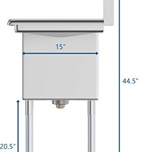 KoolMore 1 Compartment Stainless Steel Commercial Kitchen Prep & Utility Sink with Drainboard - Bowl Size 15" x 15" x 12", Silver