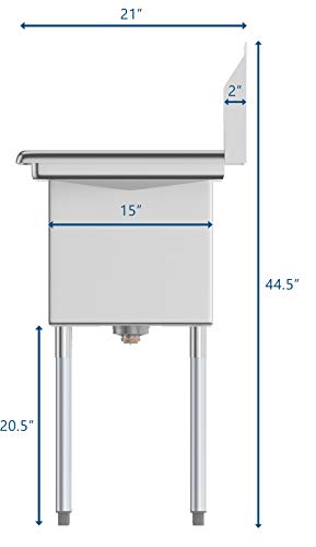 KoolMore 1 Compartment Stainless Steel Commercial Kitchen Prep & Utility Sink with Drainboard - Bowl Size 15" x 15" x 12", Silver