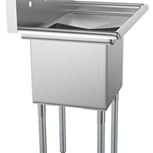 KoolMore 1 Compartment Stainless Steel Commercial Kitchen Prep & Utility Sink with Drainboard - Bowl Size 15" x 15" x 12", Silver