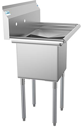 KoolMore 1 Compartment Stainless Steel Commercial Kitchen Prep & Utility Sink with Drainboard - Bowl Size 15" x 15" x 12", Silver