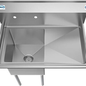 KoolMore 1 Compartment Stainless Steel Commercial Kitchen Prep & Utility Sink with Drainboard - Bowl Size 15" x 15" x 12", Silver