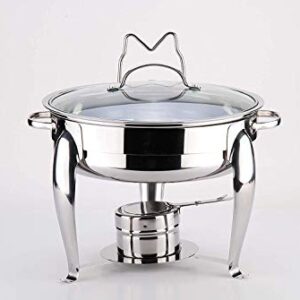 4 Quart Round Stainless Steel Chafing Dish with Bonus Slotted Spoon and Drip Tray for Lid