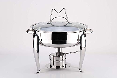 4 Quart Round Stainless Steel Chafing Dish with Bonus Slotted Spoon and Drip Tray for Lid