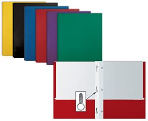 letter size paper portfolios by better office products, case of 100, assorted primary colors, with fasteners (assorted, 2 pocket paper folders with fasteners)
