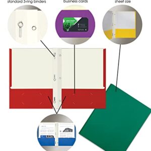 Letter Size Paper Portfolios by Better Office Products, Case of 100, Assorted Primary Colors, with Fasteners (Assorted, 2 Pocket Paper Folders with Fasteners)