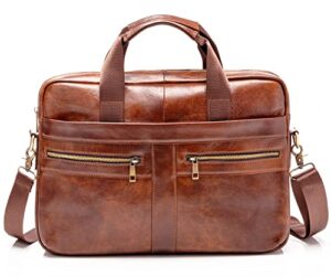 bra1nst0rm genuine leather briefcase for men with padded protection for 14 inch laptop. mens professional executive messenger work bag carrier