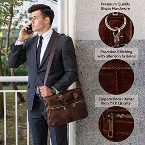 BRA1NST0RM Genuine Leather Briefcase for Men with Padded Protection for 14 inch Laptop. Mens Professional Executive Messenger Work Bag Carrier